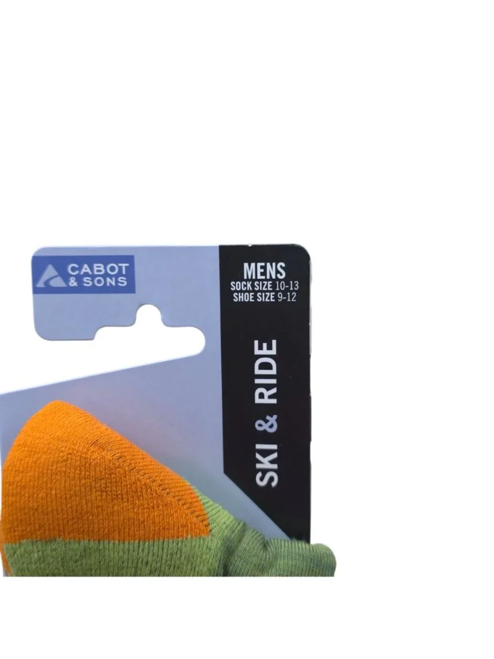 Cabot & Sons Mens Merino Wool Ski & Ride Socks Green/Orange Size 10-13 Shoe 9-12